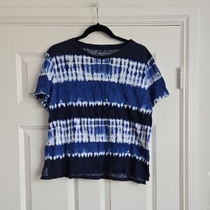 Talbots Navy and White Tie-Dye Crewneck Tee